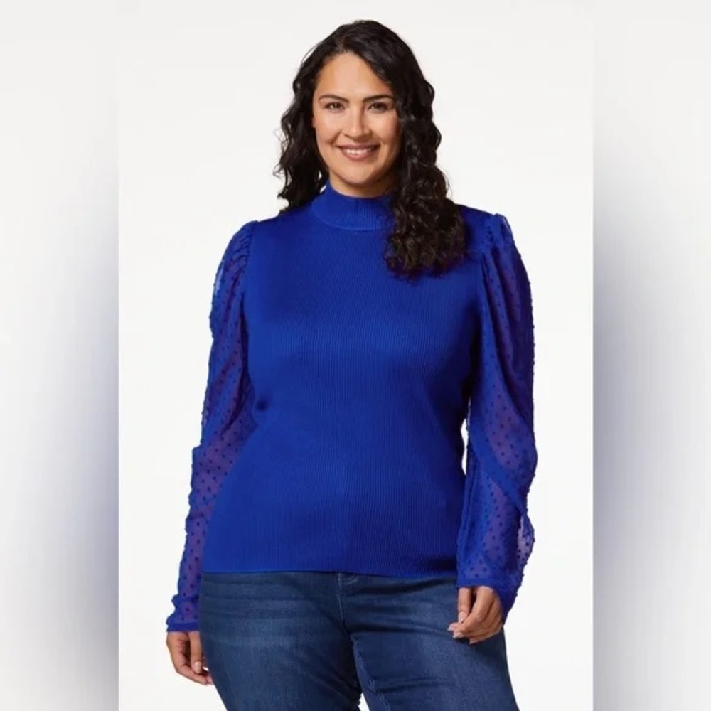 ❄️ Cato | PLUS SIZE BLUE CLIP DOT SLEEVE SWEATER Size 22/24